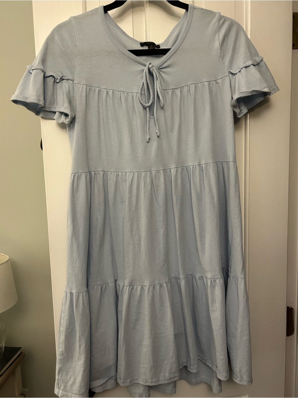 J. Crew Light Blue Tiered Tie-Neck Short Sleeve Dress